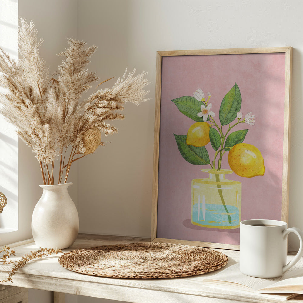 Lemon Bunch In Vase Poster