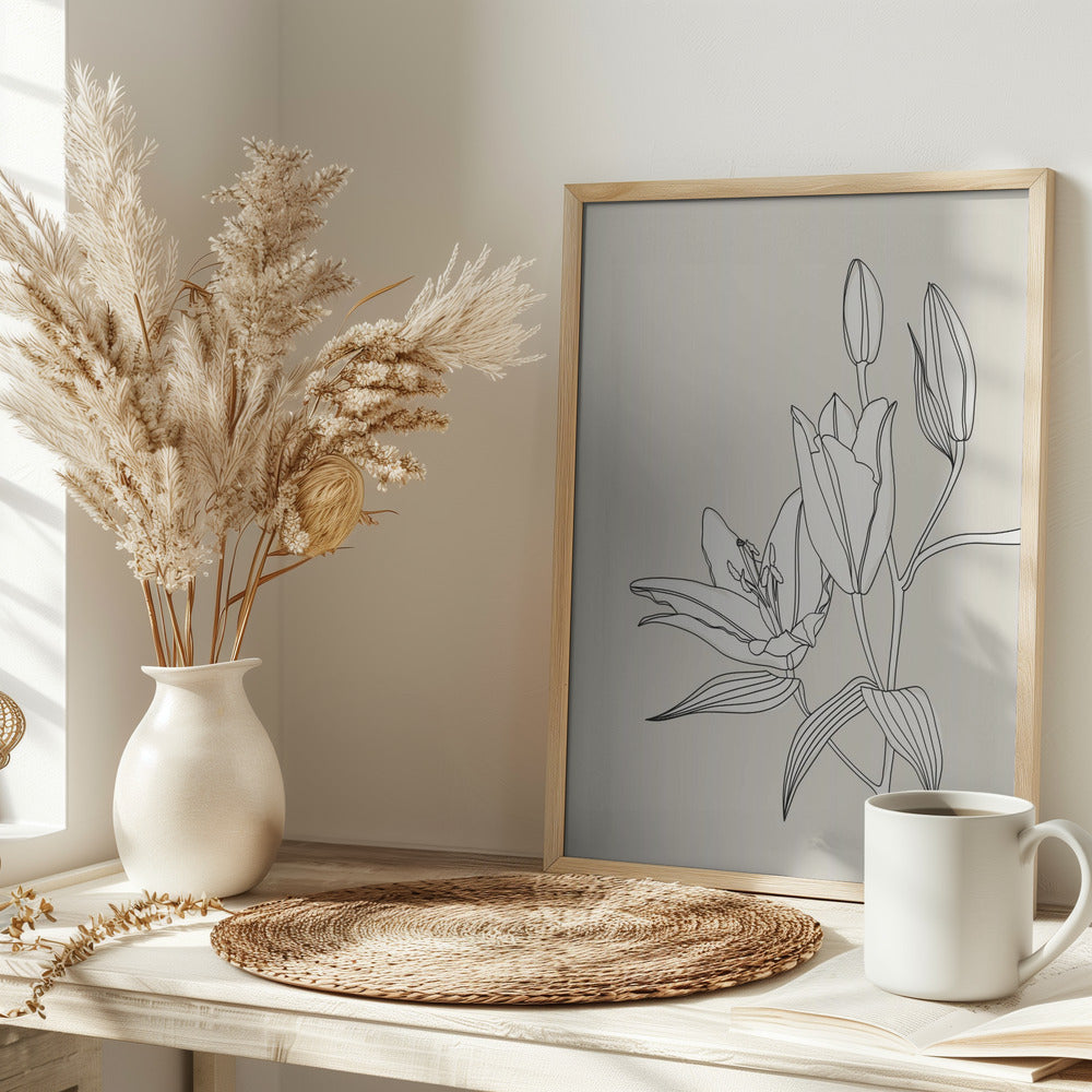 Line art lillies in beige Poster