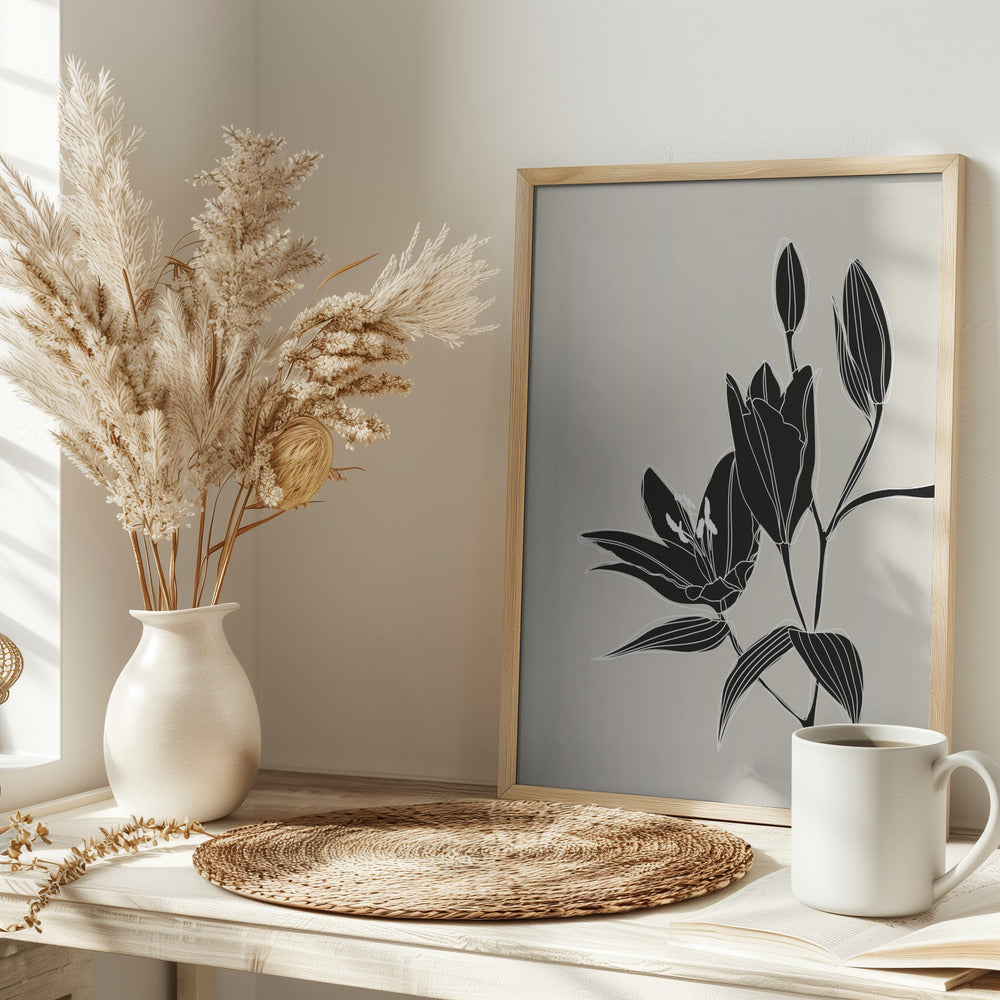 Line art lillies in black Poster