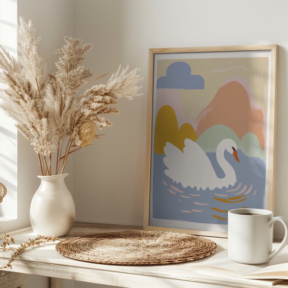 Swan In Lake Poster