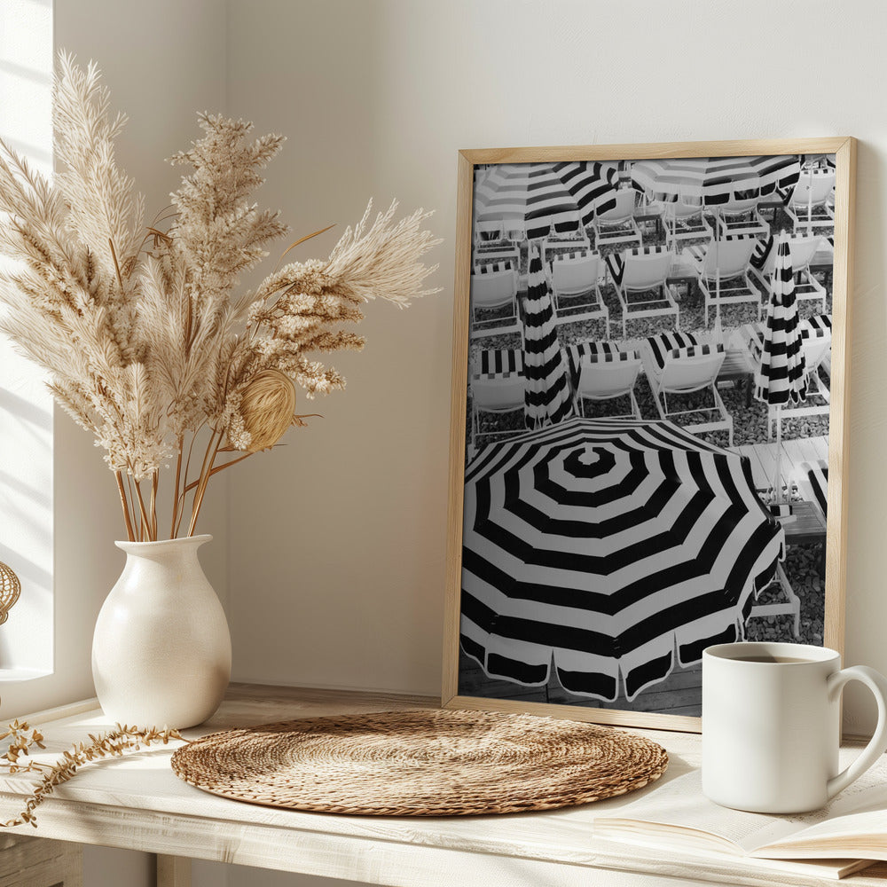 Black and White Beach Umbrellas Poster