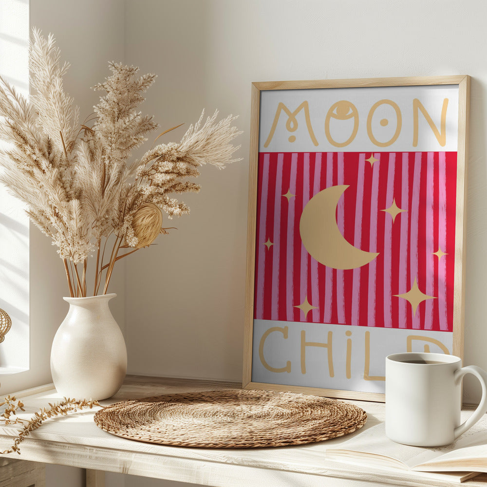 Pink and Red Moon Child Poster