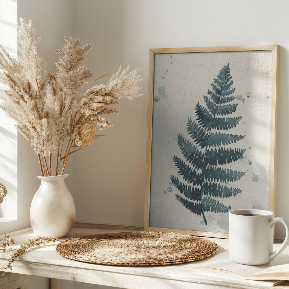 Teal watercolor fern 3 Poster