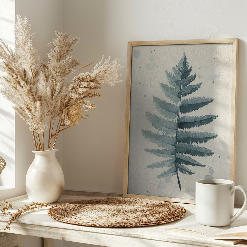 Teal watercolor fern 6 Poster