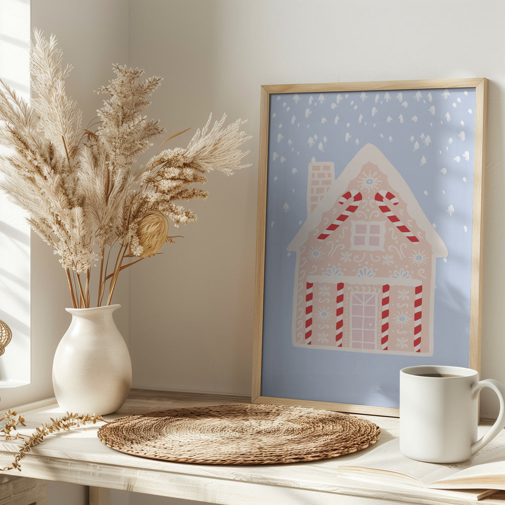 Blue Gingerbread House Poster