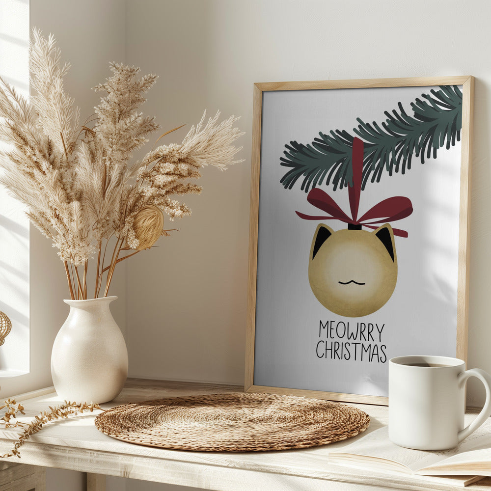 Meowrry Christmas bauble (gold, white) Poster