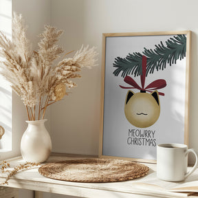 Meowrry Christmas bauble (gold, white) Poster