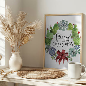 Cacti and succulent merry Christmas wreath Poster