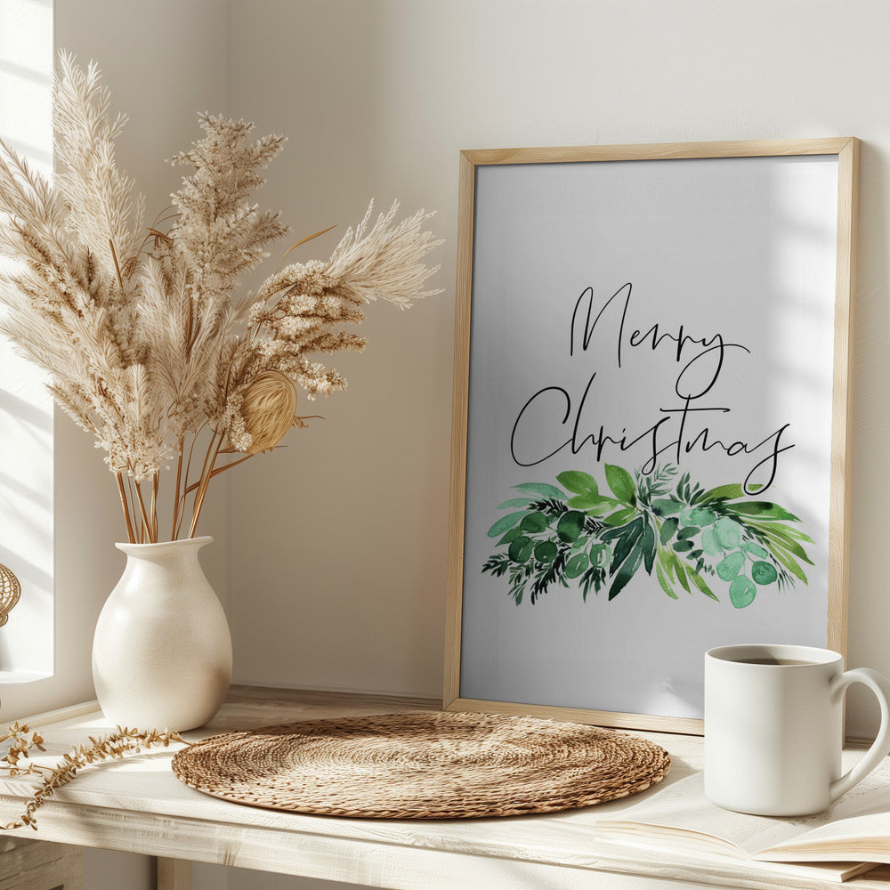 Watercolor greenery Merry Christmas Poster