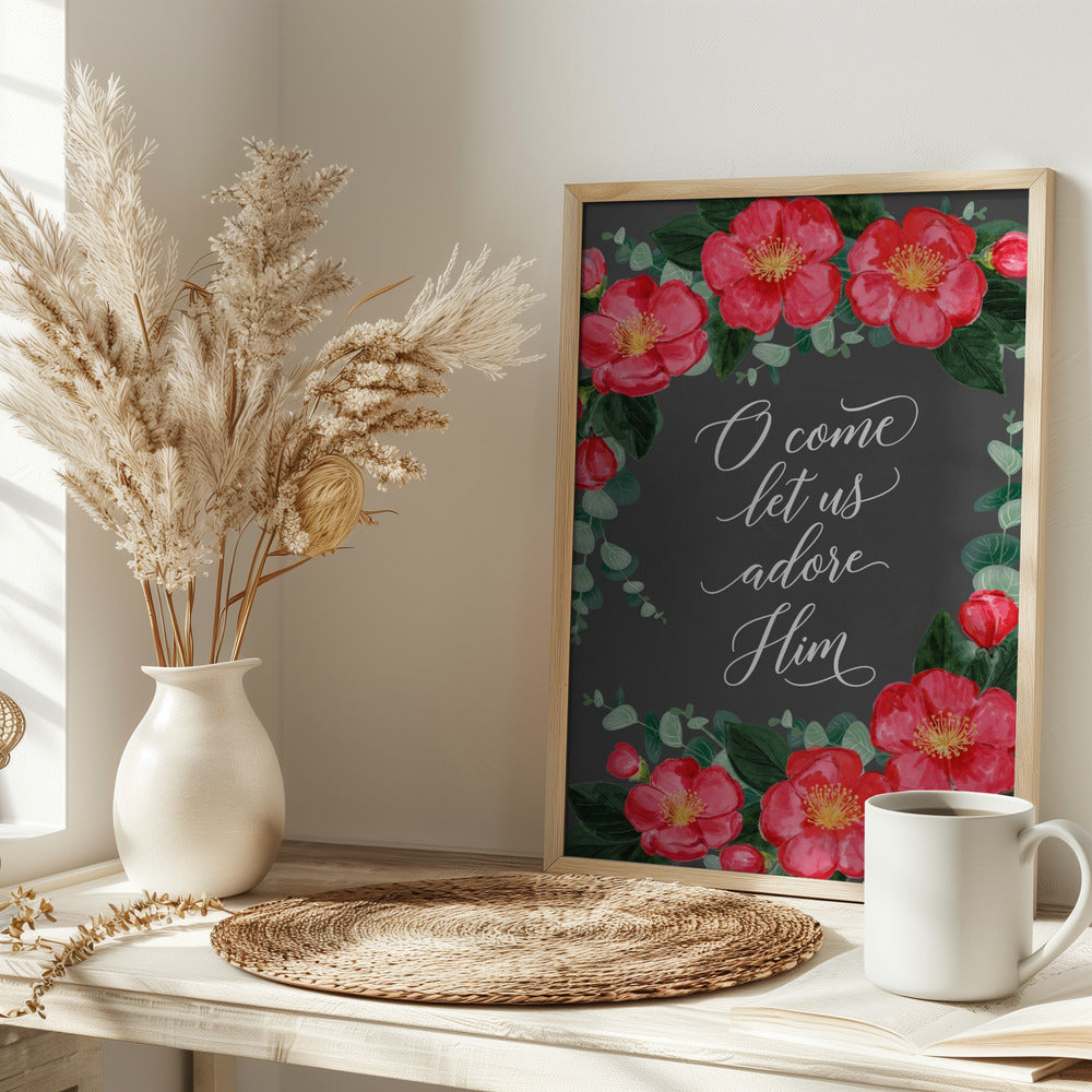 Watercolor camellias Let us adore Him Poster