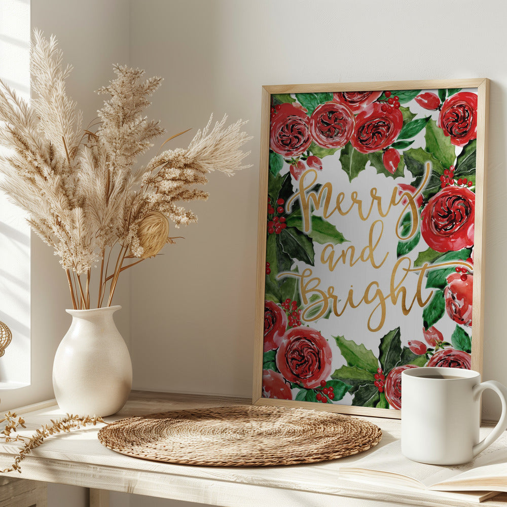 Merry and bright holiday roses Poster