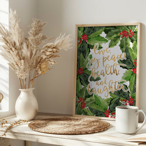 Holly floral art with holiday wishes Poster