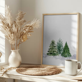 Three watercolor pine trees Poster