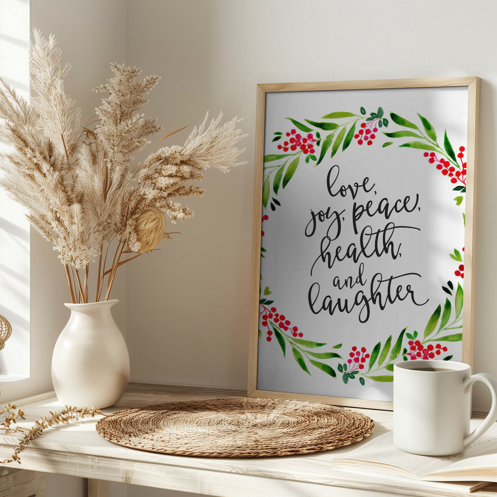 Watercolor wreath with holiday wishes Poster