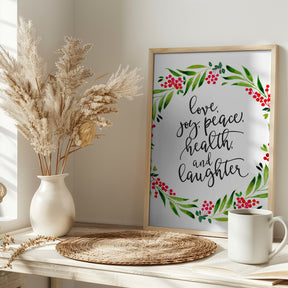 Watercolor wreath with holiday wishes Poster