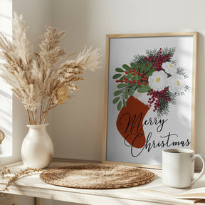 Floral Stocking Merry Christmas in white Poster