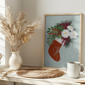 Floral Stocking Happy holidays Poster