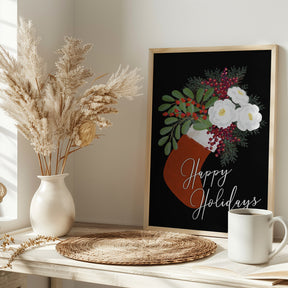 Floral Stocking Happy holidays in black Poster