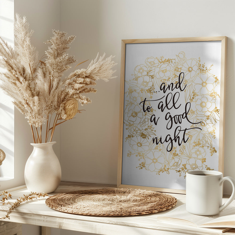 And to all a good night with gold flowers Poster