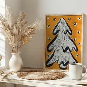 Christmas Tree And Snow Yellow Poster