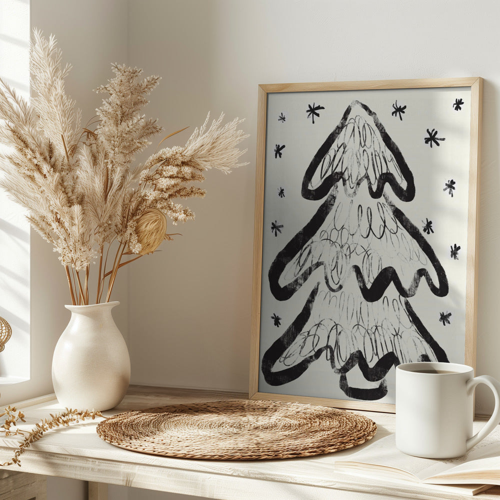 Christmas Tree And Snow (White) Poster