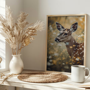 Deer In Flower Field Poster