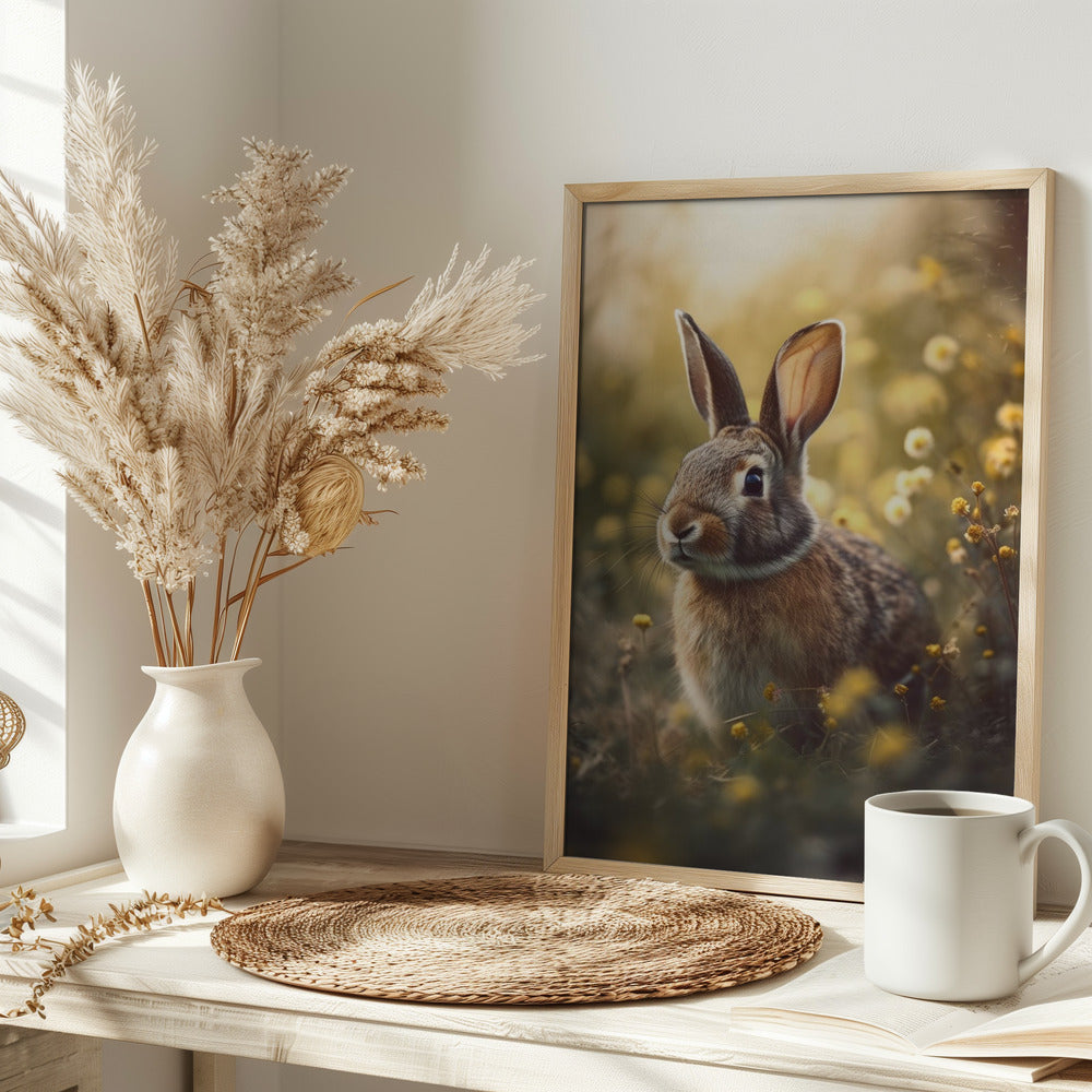 Bunny in Flower Field Poster