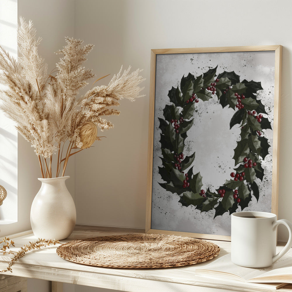 Splatters holly wreath Poster