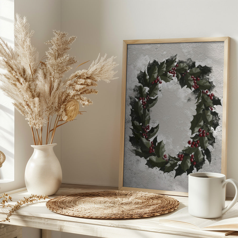 Antique holly wreath Poster