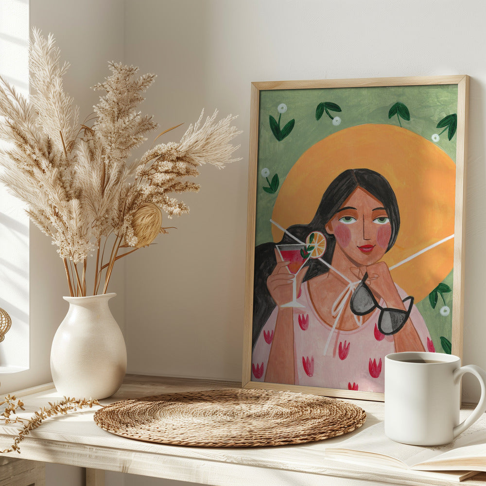 Abstract Modern Bohemian Woman with Cocktail Poster