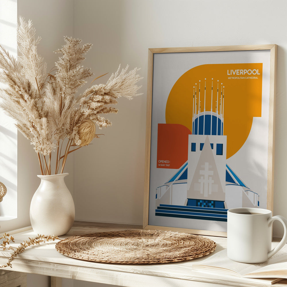 Liverpool Metropolitan Cathedral Retro Architecture Print Poster