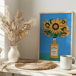 Sunflowers in Honey Whiskey Retro Illustration Poster