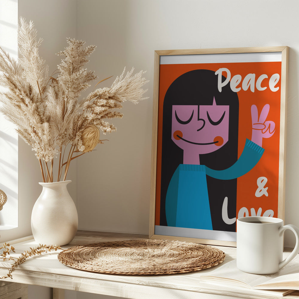 Peace &amp; Love Mid Century Illustration Poster