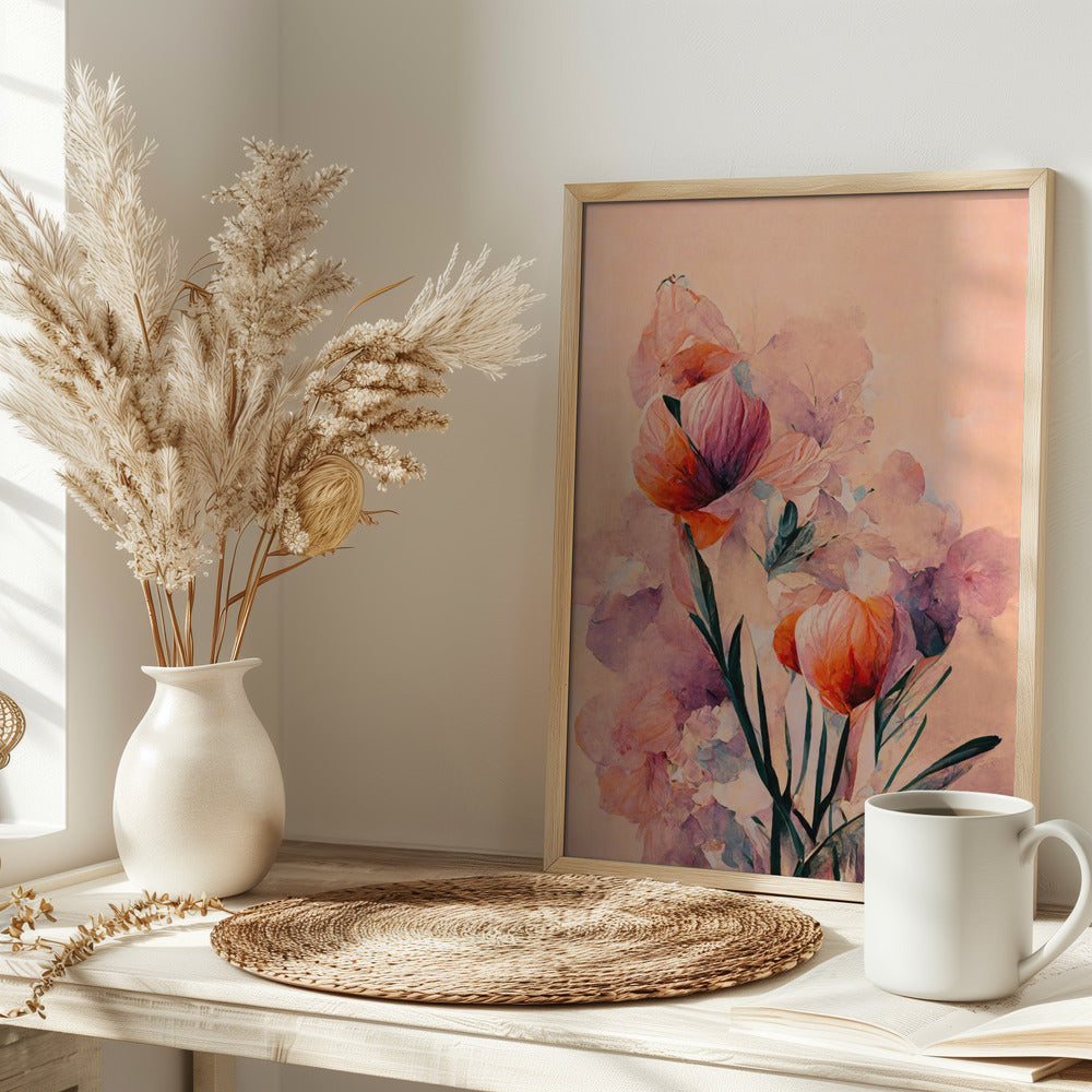 Abstract Coral Flowers (Peach) Poster