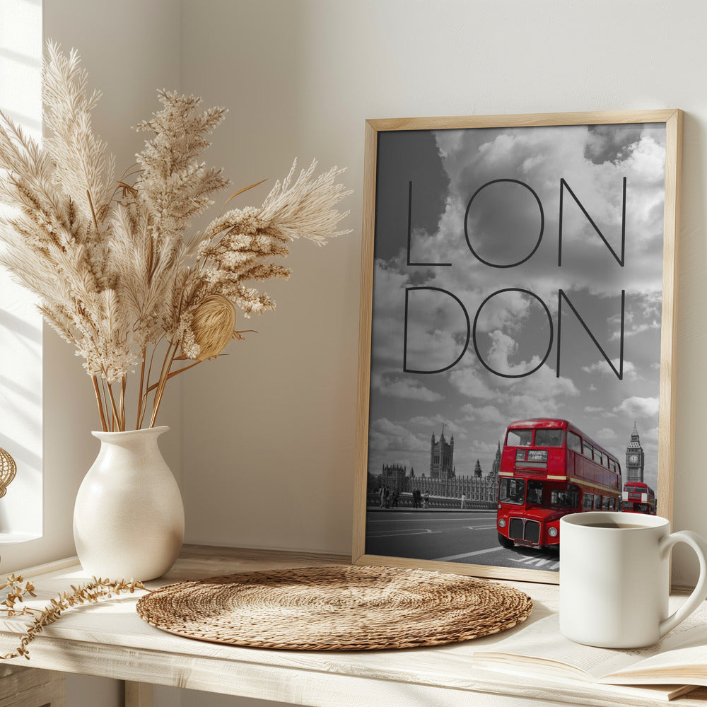 Red Buses in London | Text &amp; Skyline Poster