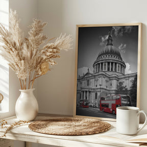 LONDON St. Paul’s Cathedral &amp; Red Bus Poster