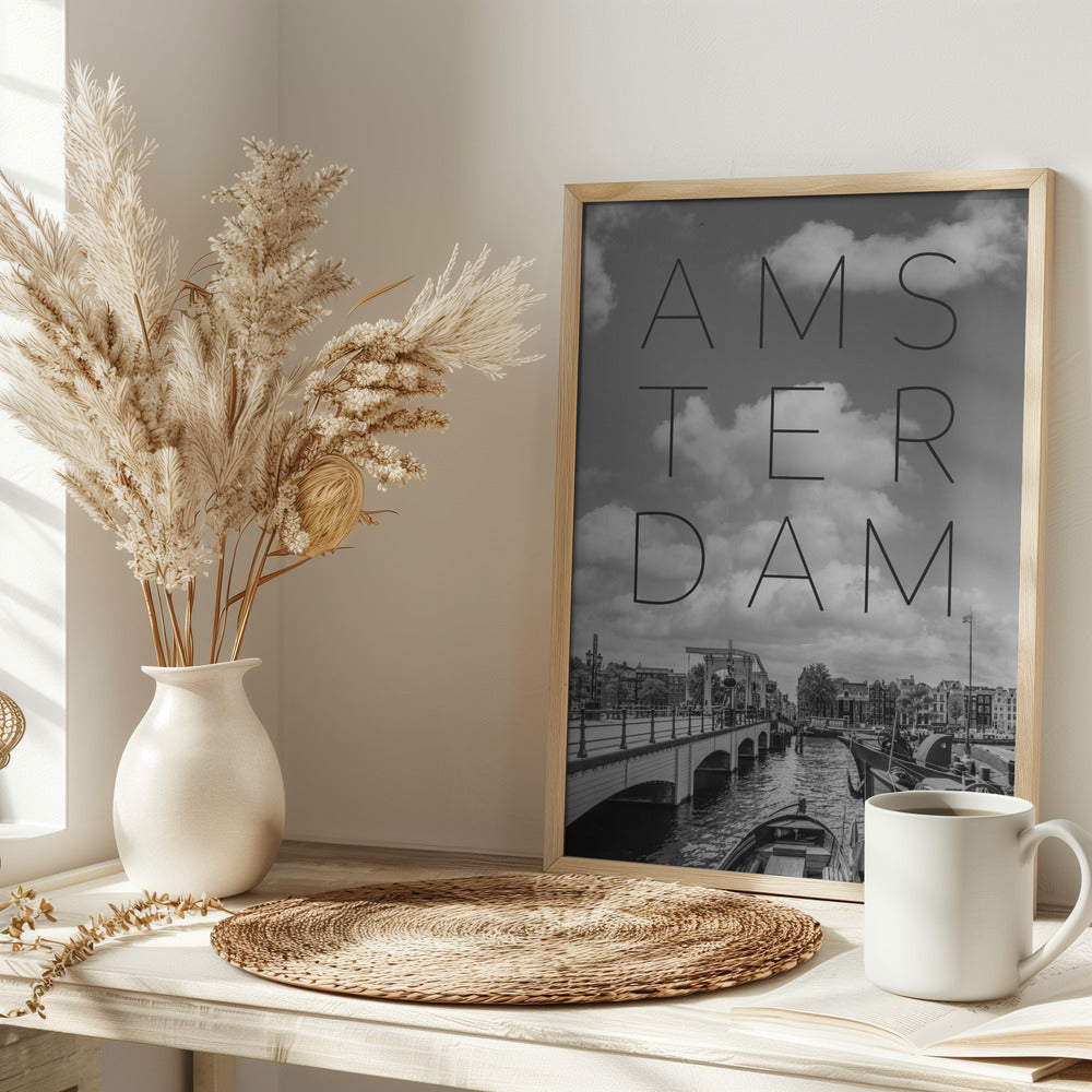 AMSTERDAM Magere Brug | Text &amp; Skyline Poster