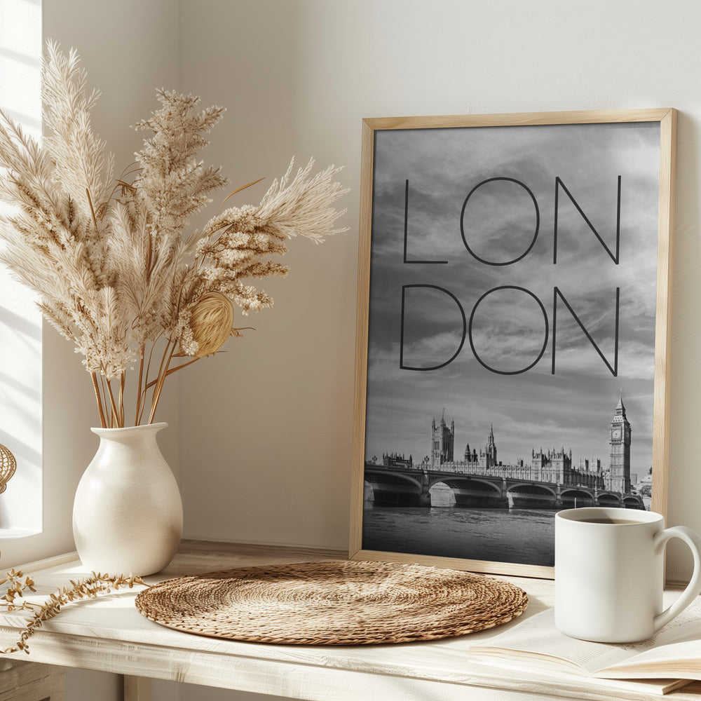 LONDON Westminster Bridge | Text &amp; Skyline Poster