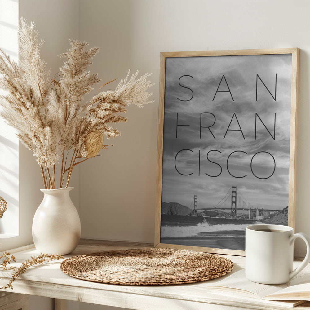 Golden Gate Bridge &amp; Baker Beach | Text &amp; Skyline Poster