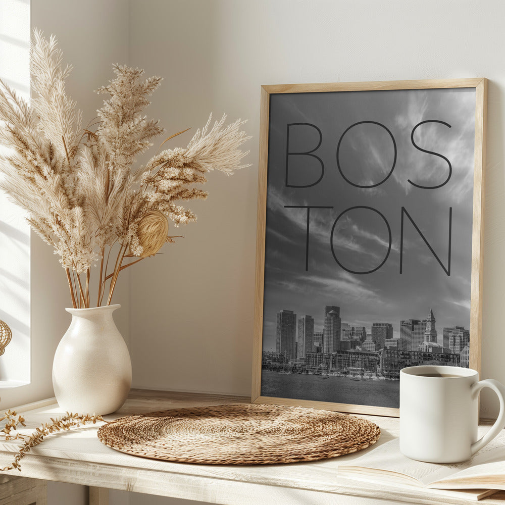 BOSTON Skyline Financial District &amp; North End | Text &amp; Skyline Poster