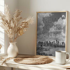 NYC Lower Manhattan &amp; Brooklyn Bridge | Text &amp; Skyline Poster