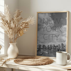 NYC Brooklyn Bridge &amp; Lower Manhattan | Text &amp; Skyline Poster