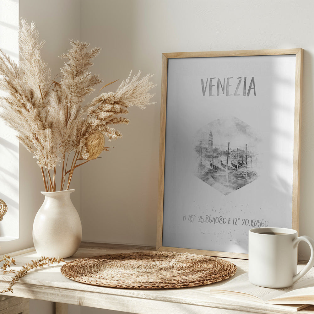 Coordinates VENICE Grand Canal | monochrome watercolor Poster