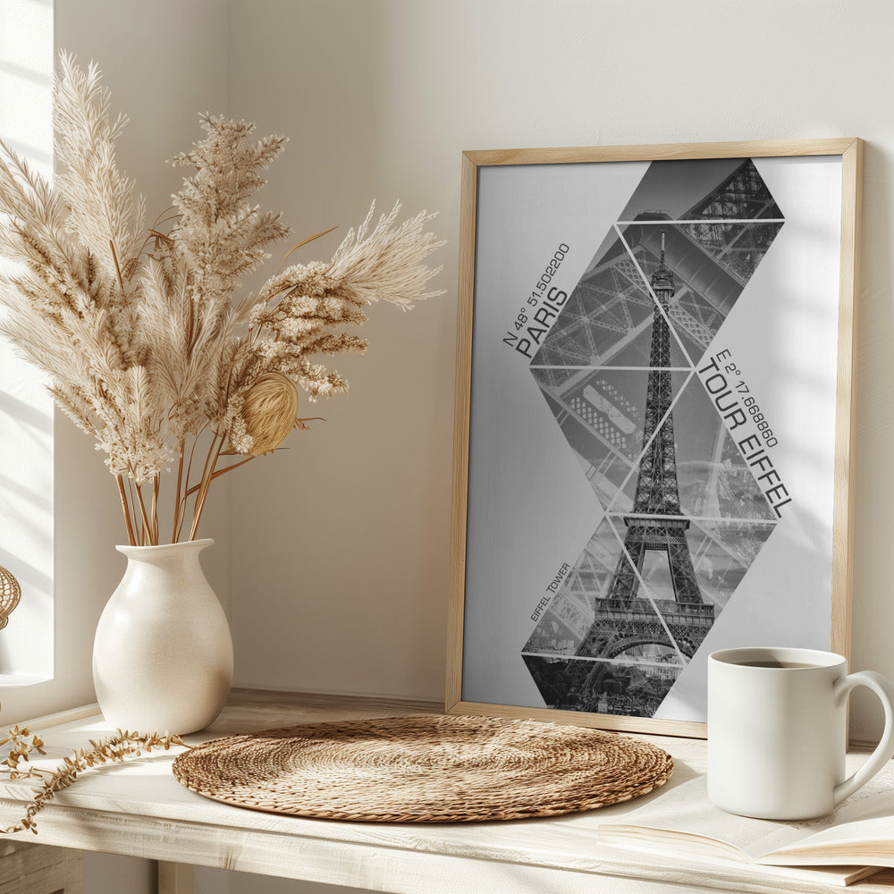 Coordinates PARIS Eiffel Tower | monochrome Poster