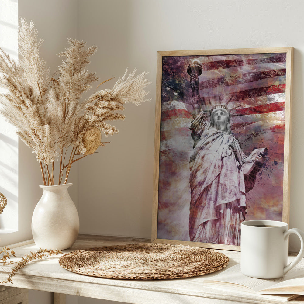 Modern Art STATUE OF LIBERTY - red Poster