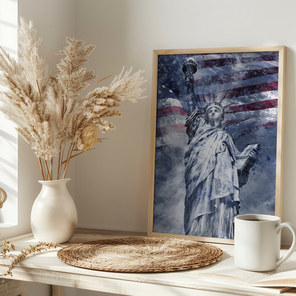 Modern Art STATUE OF LIBERTY | blue Poster