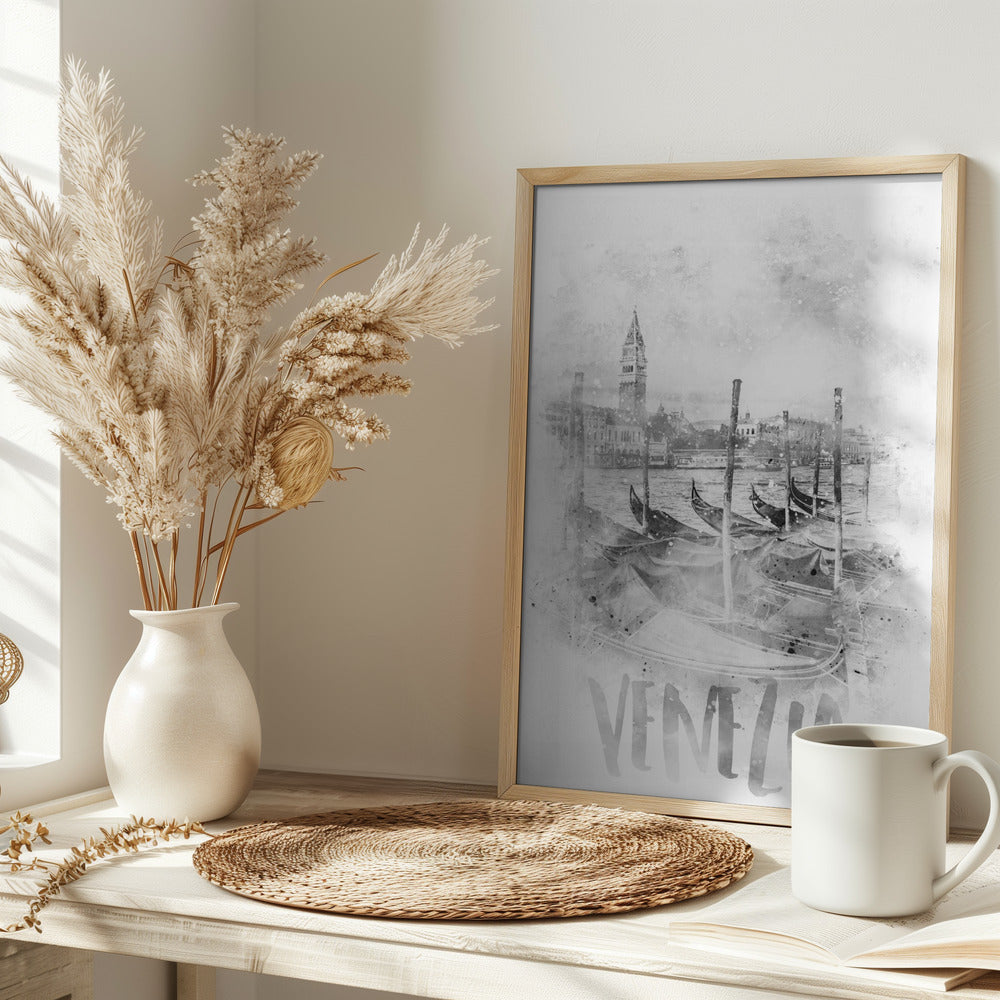 Monochrome Art VENICE Canal Grande | watercolor Poster