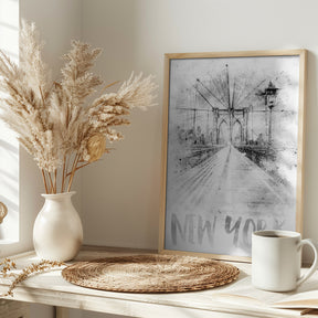 Monochrome Art NYC Brooklyn Bridge | watercolor Poster