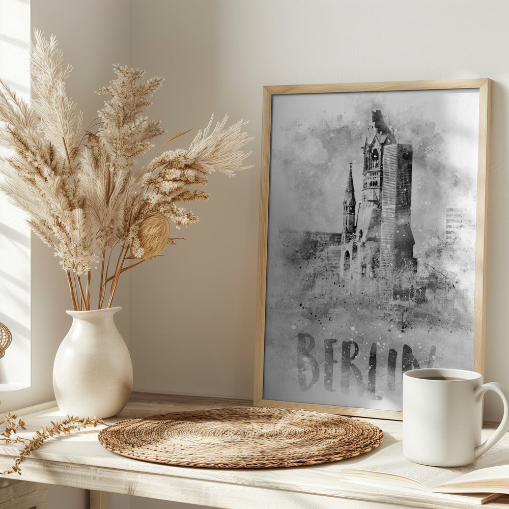 Monochrome Art BERLIN Kaiser Wilhelm Memorial Church | watercolor Poster