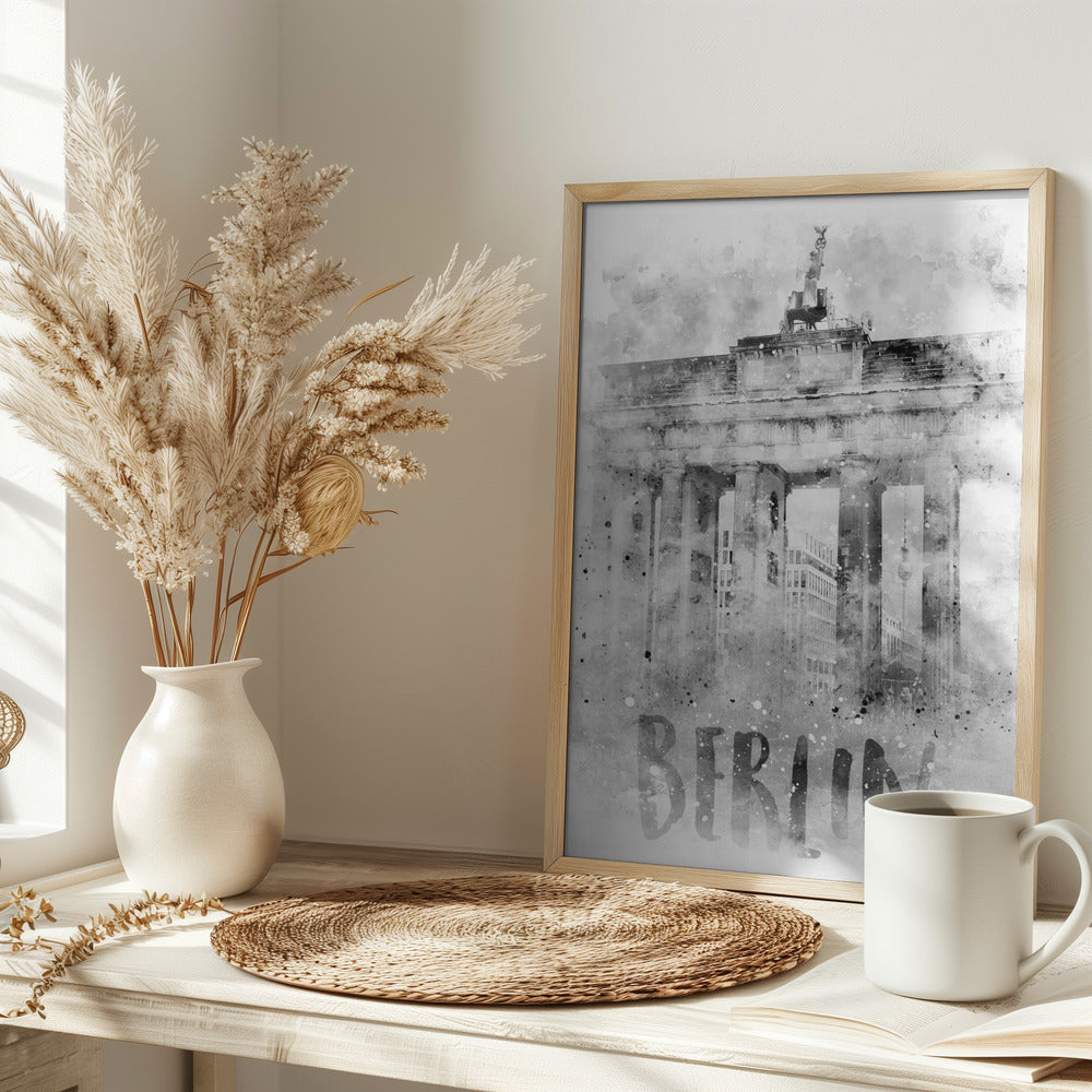 Monochrome Art BERLIN Brandenburg Gate | Watercolor Poster